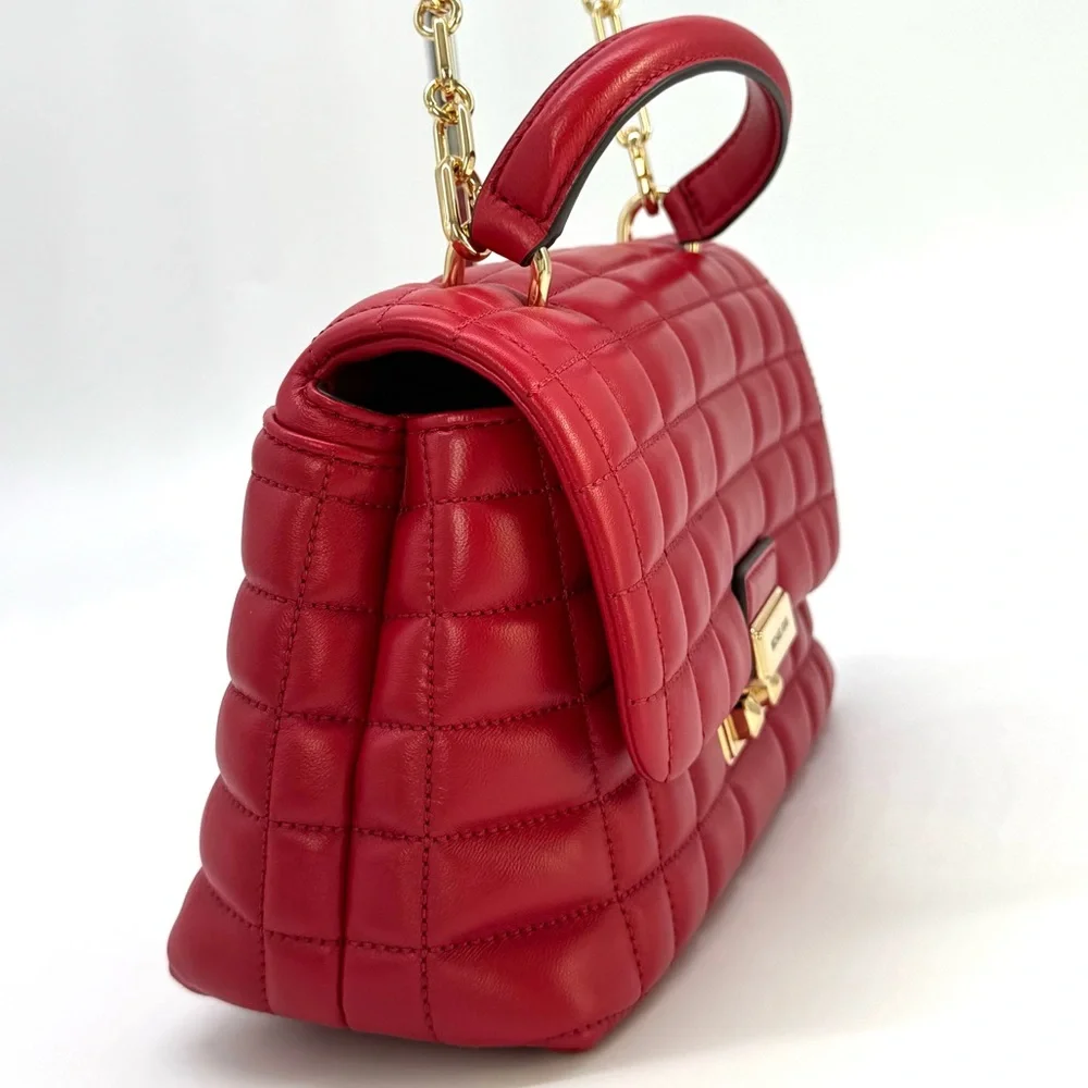 Michael Kors Tribeca Medium Quilted Leather Satchel Bag Crimson Red